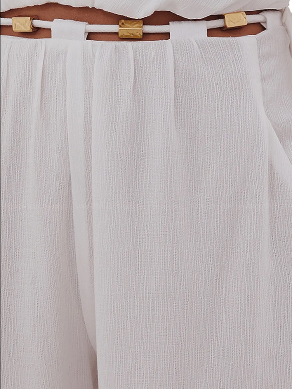 Vix White Wide-Leg High-Waist Pants with Gold Accent